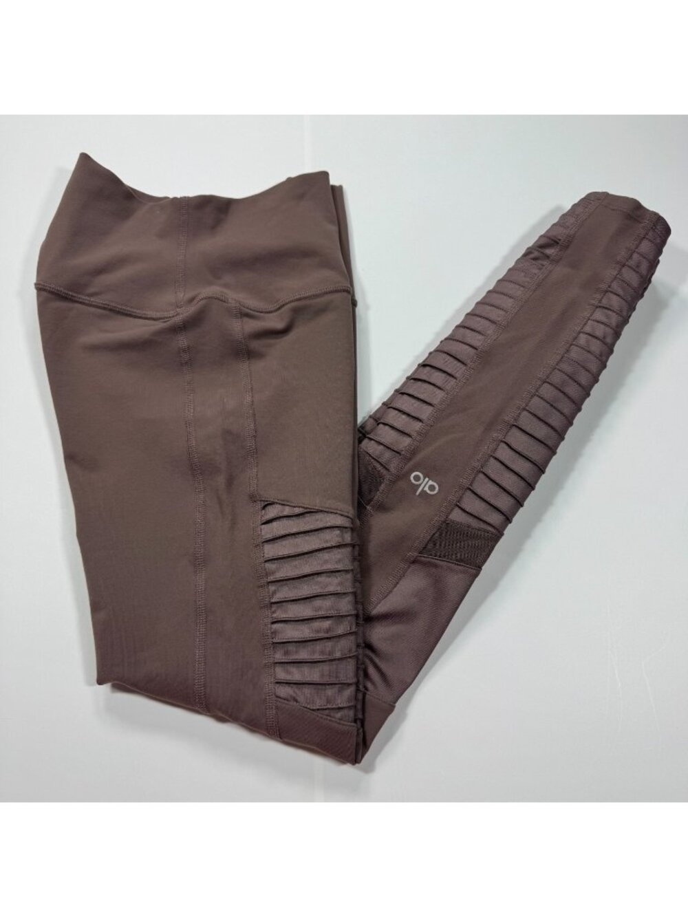 Alo Leggings Women's S Brown Ankle Moto Panels Performance Workout Running Yoga